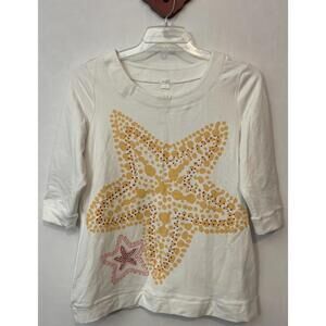 Sun Bay Womens Petite Medium White Studded Star-Print Thick Cotton Shirt! A6695